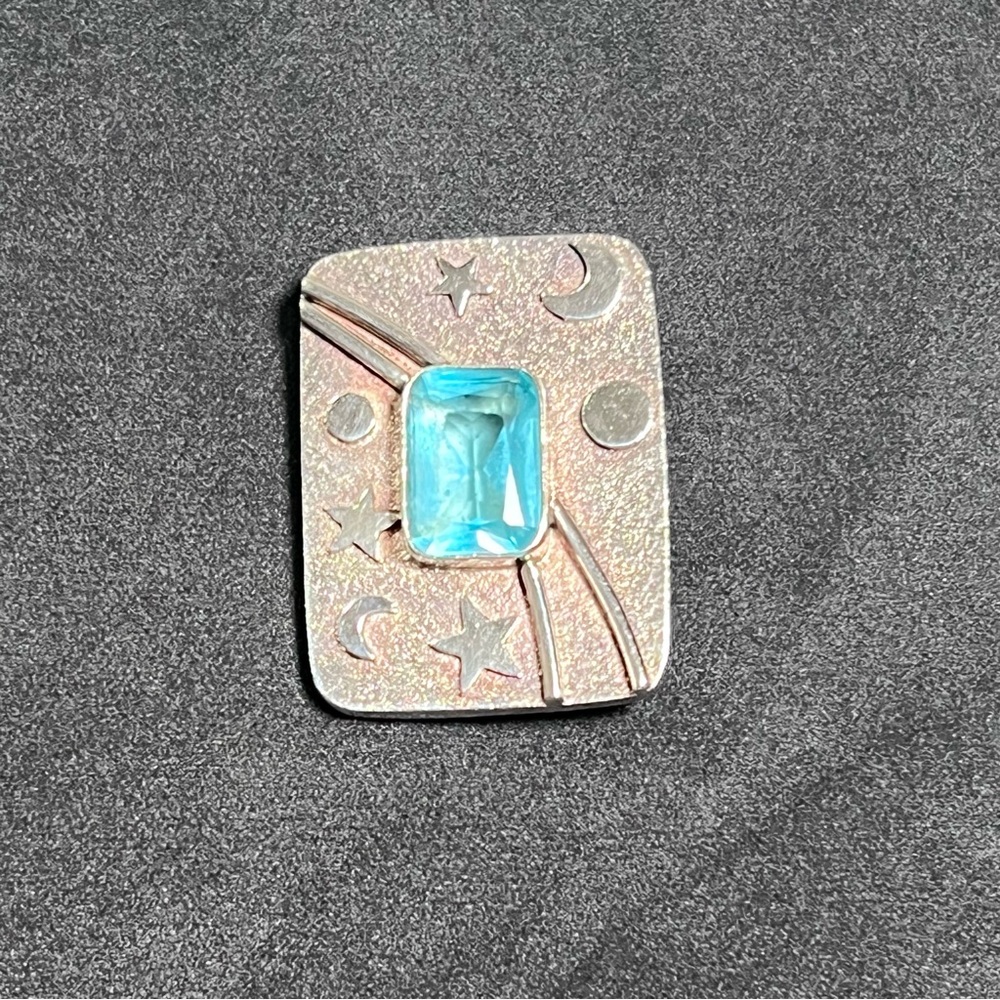 Sterling‎ Silver Blue Quartz Moon Stars Pendant Brooch Mystical Fairy Celestial - Picture 14 of 14